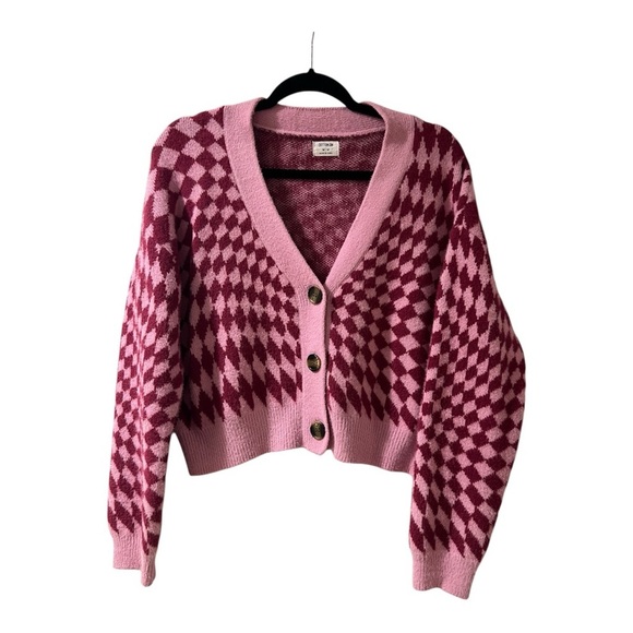 Cotton On Sweaters - COTTON On Pink and Burgundy Checkered Women's Cardigan Sweater- Size M
